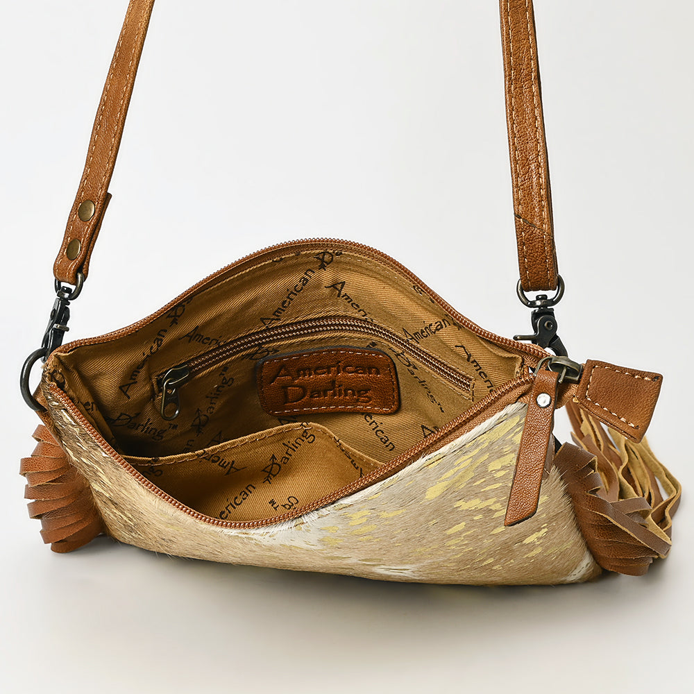 ADBG109 American Darling Hair-On Cowhide Leather Western Small Crossbody Bag with Fringes