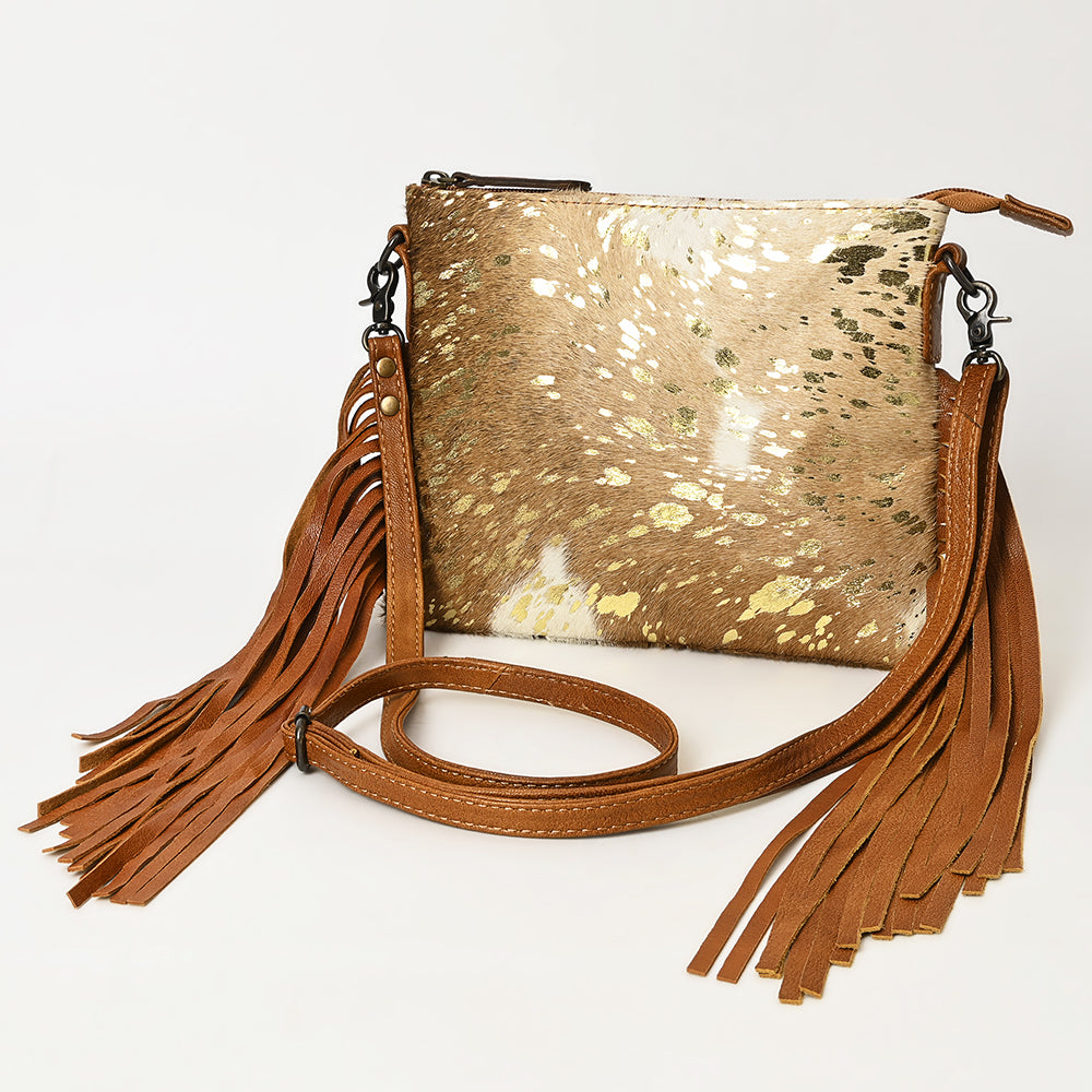 ADBG109 American Darling Hair-On Cowhide Leather Western Small Crossbody Bag with Fringes