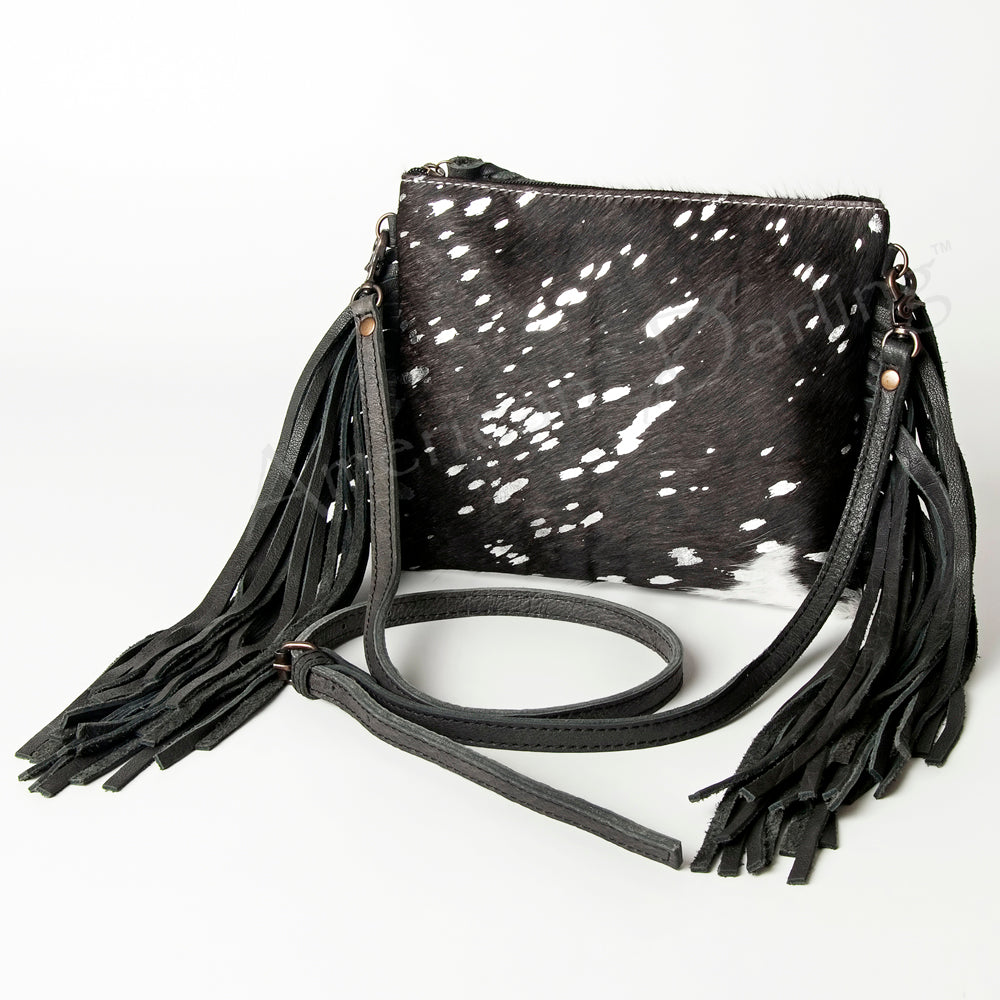 ADBG109 American Darling Hair-On Cowhide Leather Western Small Crossbody Bag with Fringes