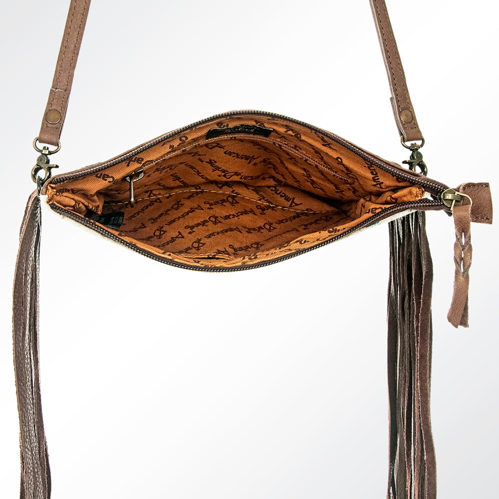 ADBG109 American Darling Hair-On Cowhide Leather Western Small Crossbody Bag with Fringes