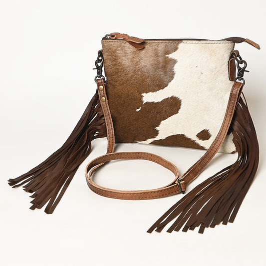 ADBG109 American Darling Hair-On Cowhide Western Crossbody Bag with Leather Fringe Detail