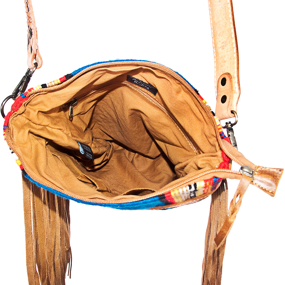 ADBG298 American Darling Cross body Bag - Hand Tooled Floral Leather & Woven Saddle Blanket Purse