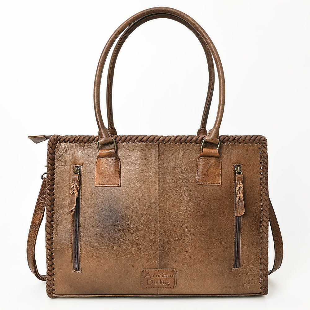 ADBGS118 Western Cowhide Tote -Hair-On Leather Bag with Braided Whipstitch & Strap