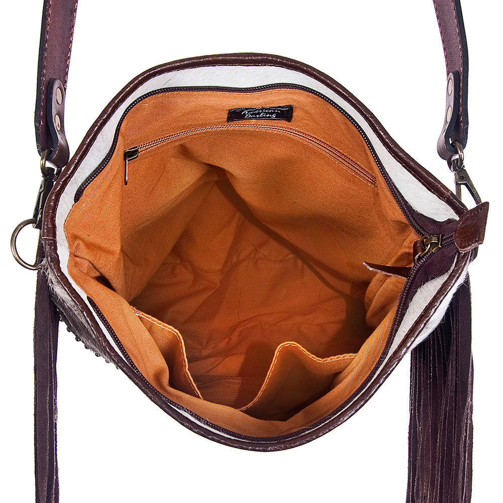 ADBG316 Hair-On Cowhide & Tooled Leather Western Large Crossbody Bag Fringe Crossbody