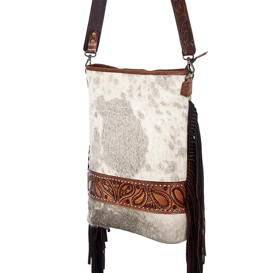 ADBG317 American Darling Hair-on Cowhide & Hand Tooled Leather Large Cross body Bag