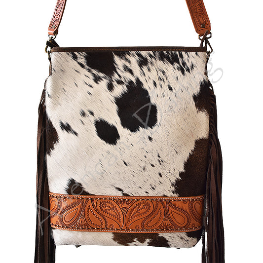 ADBG329 American Darling Hair-On Cowhide Hand Tooled Leather Large Cross body Bag