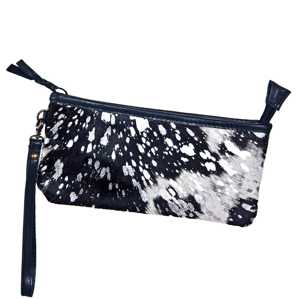 ADBG344 Genuine Hair-On Cowhide Wristlet Clutch with Brown Leather Trim