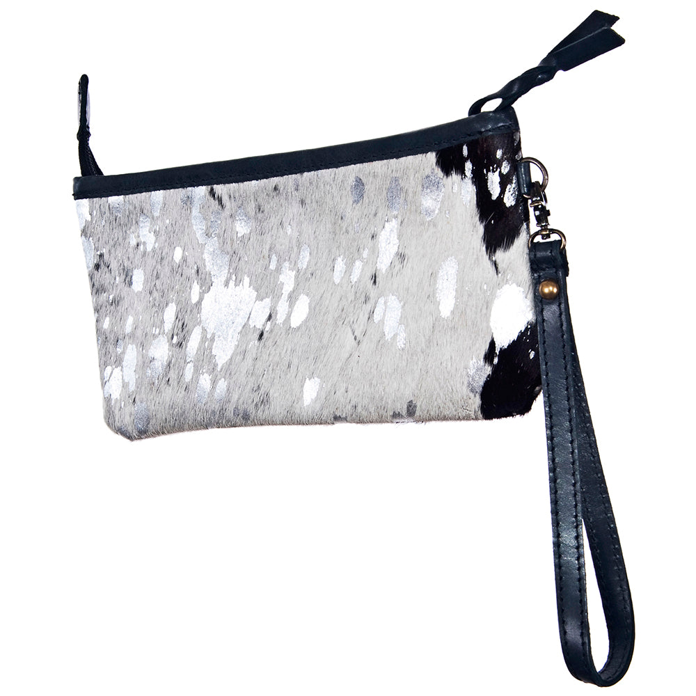 ADBG344 Genuine Hair-On Cowhide Wristlet Clutch with Brown Leather Trim