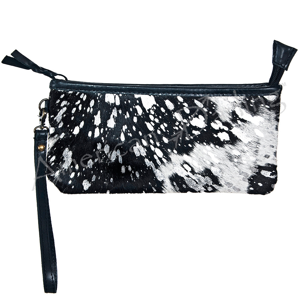 ADBG344 Genuine Hair-On Cowhide Wristlet Clutch with Brown Leather Trim