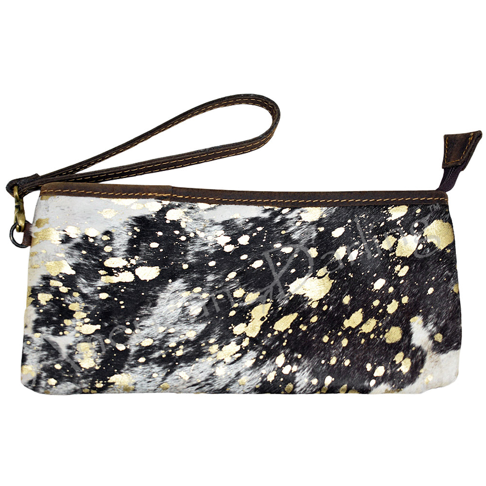 ADBG344 Genuine Hair-On Cowhide Wristlet Clutch with Brown Leather Trim