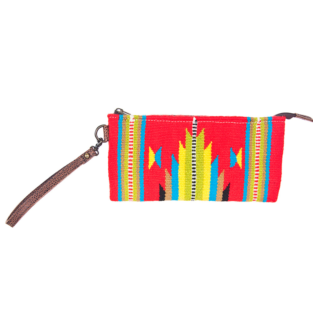 ADBG344 Southwestern Wool Wristlet Clutch with Tribal Pattern and Leather Strap
