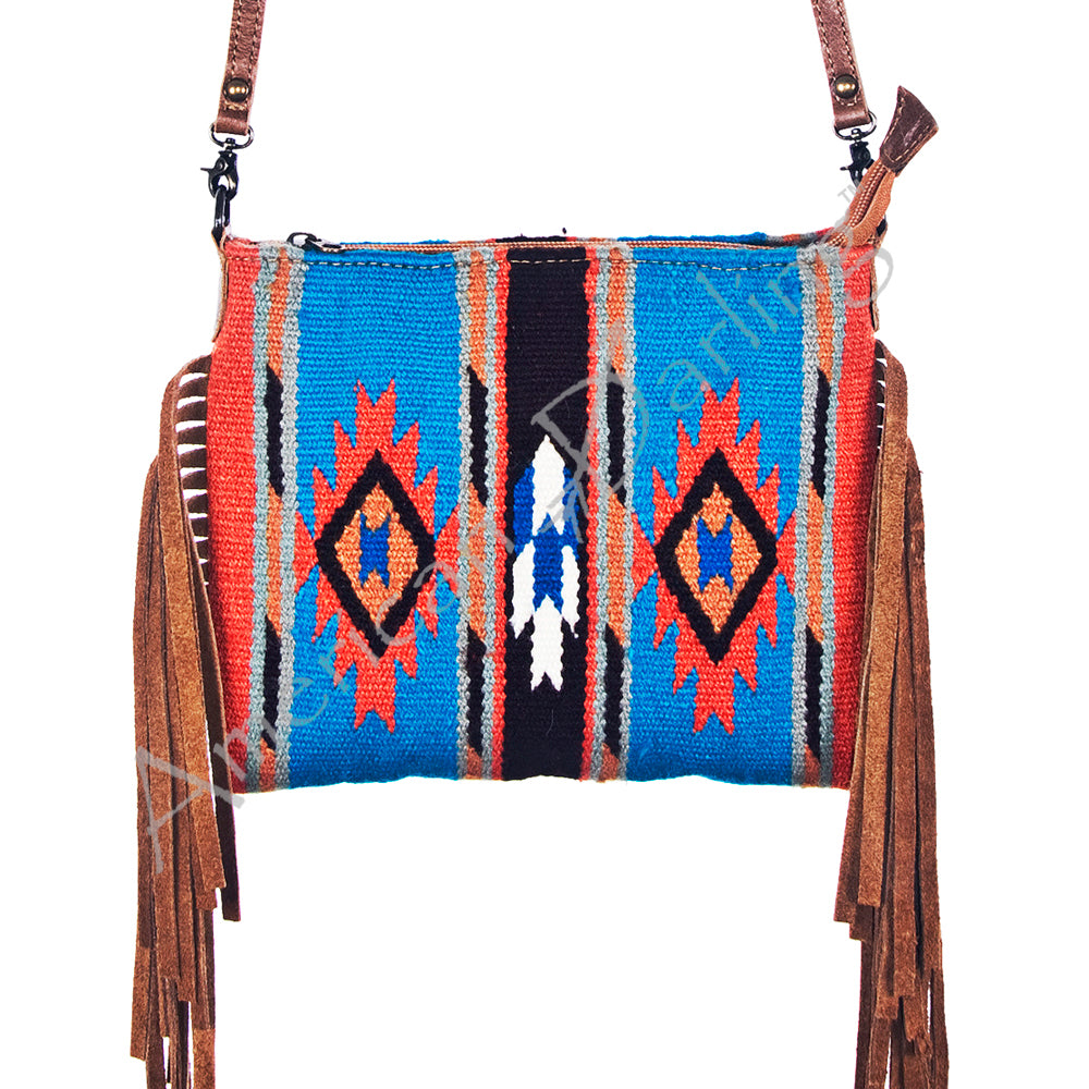 ADBG236 American Darling Handcrafted Western Cross body Bag with Saddle Blanket and Fringes
