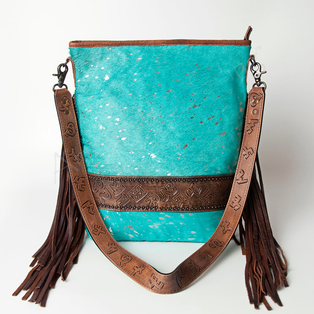 ADBG316 Hair-On Cowhide & Tooled Leather Western Large Crossbody Bag Fringe Crossbody