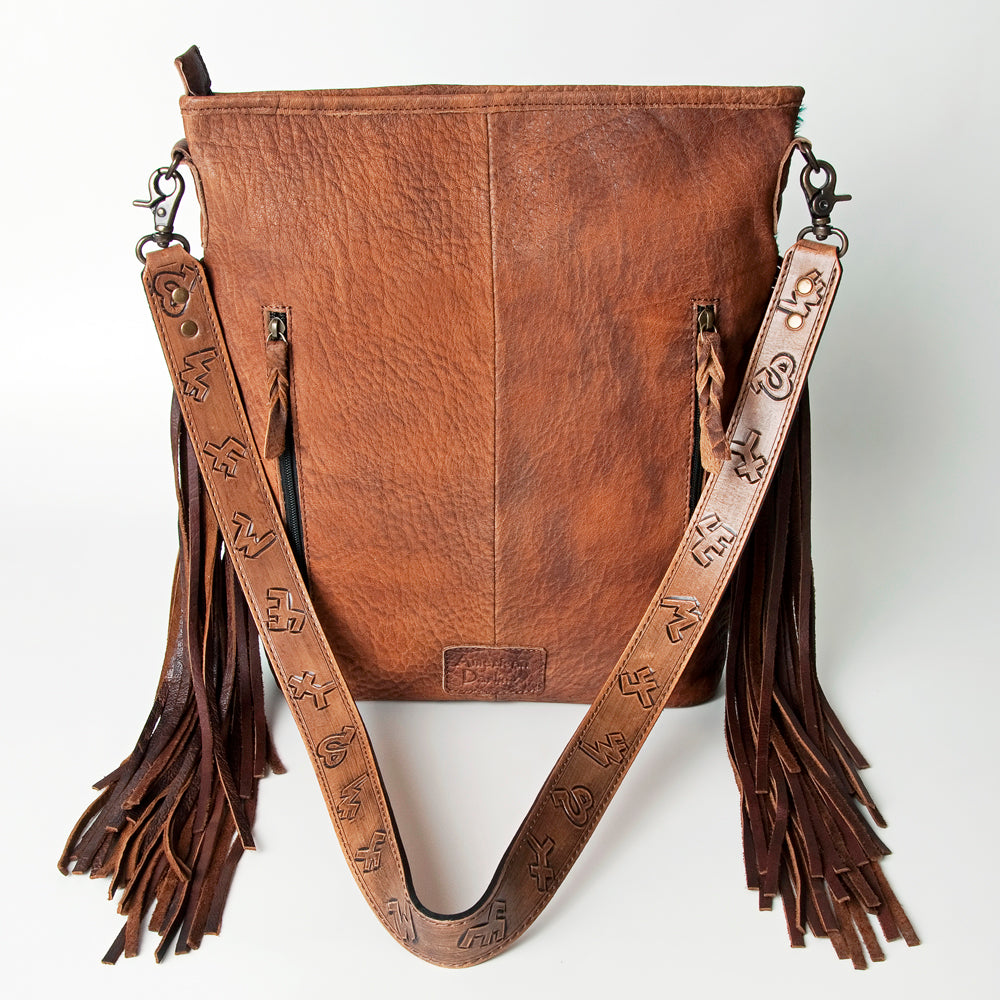 ADBG316 Hair-On Cowhide & Tooled Leather Western Large Crossbody Bag Fringe Crossbody