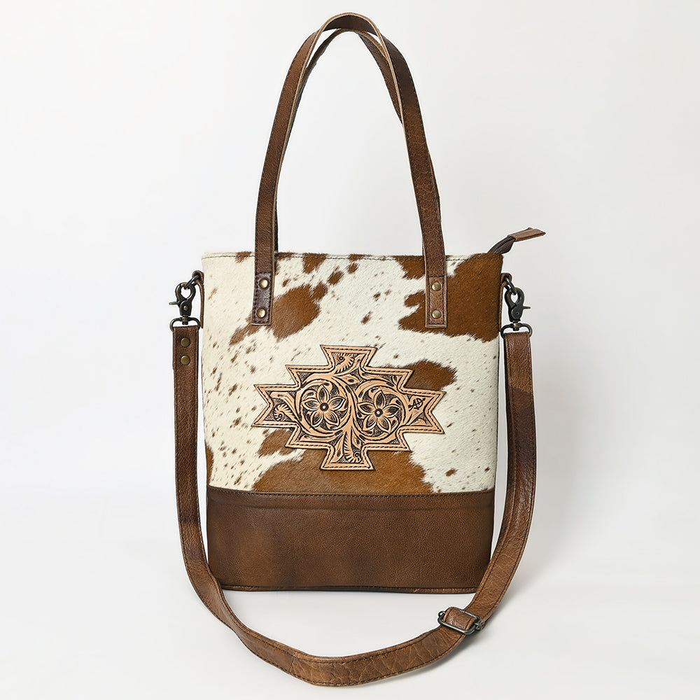 ADBG330BRWBR American Darling Hair-On Cowhide Hand Tooled Leather Tote Bag