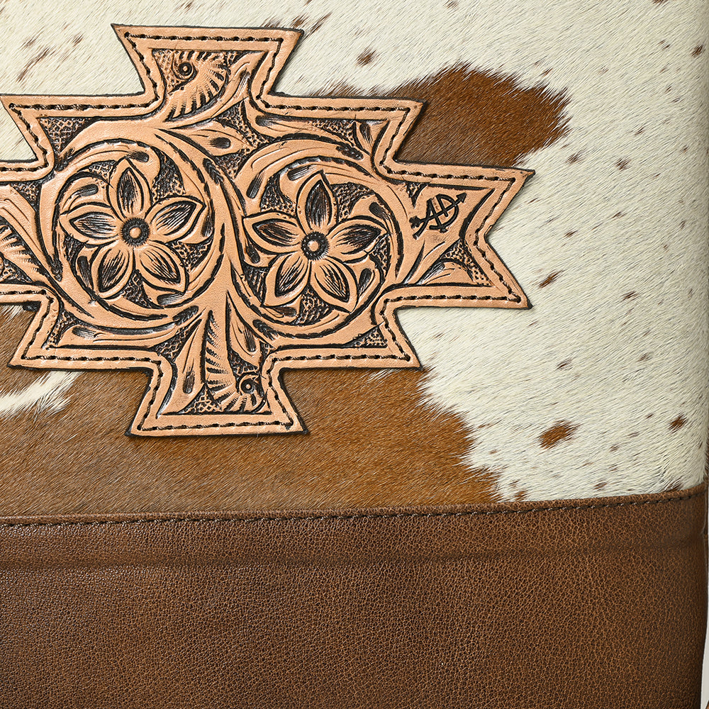 ADBG330BRWBR American Darling Hair-On Cowhide Hand Tooled Leather Tote Bag