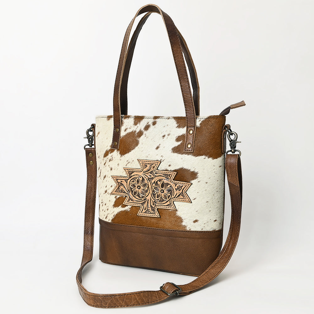 ADBG330BRWBR American Darling Hair-On Cowhide Hand Tooled Leather Tote Bag