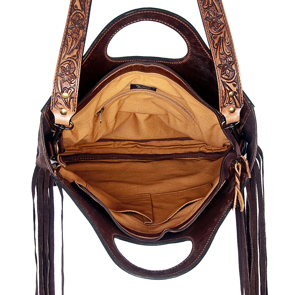 ADBG347 American Darling Western Leather Clutch Bag with Hand Tooled Floral Carving