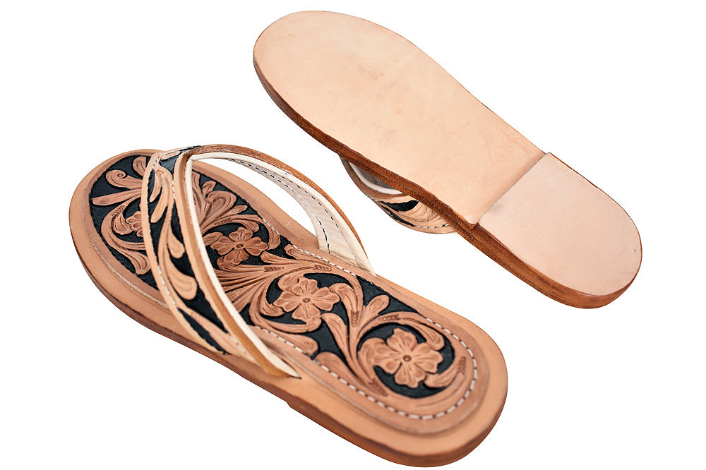 ADSL101 Hand Tooled Genuine Western Leather Sliper