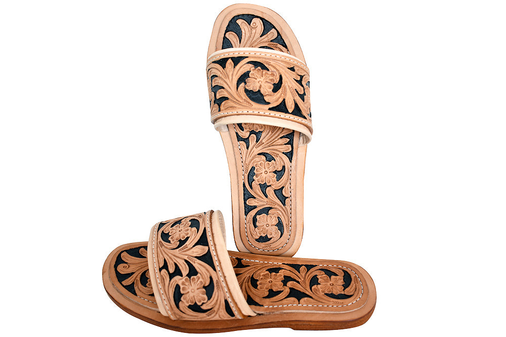 ADSL102 Hand Tooled Genuine Western Leather Sliper