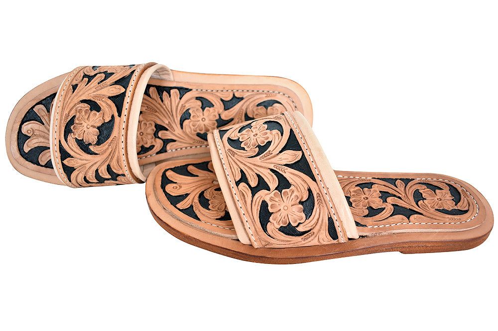 ADSL102 Hand Tooled Genuine Western Leather Sliper