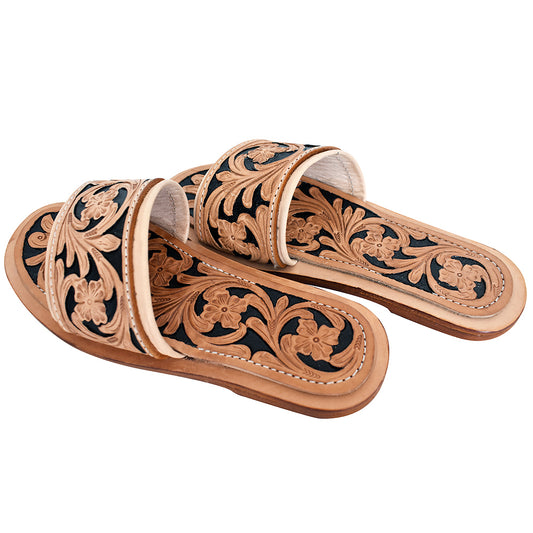 ADSL102 Hand Tooled Genuine Western Leather Sliper