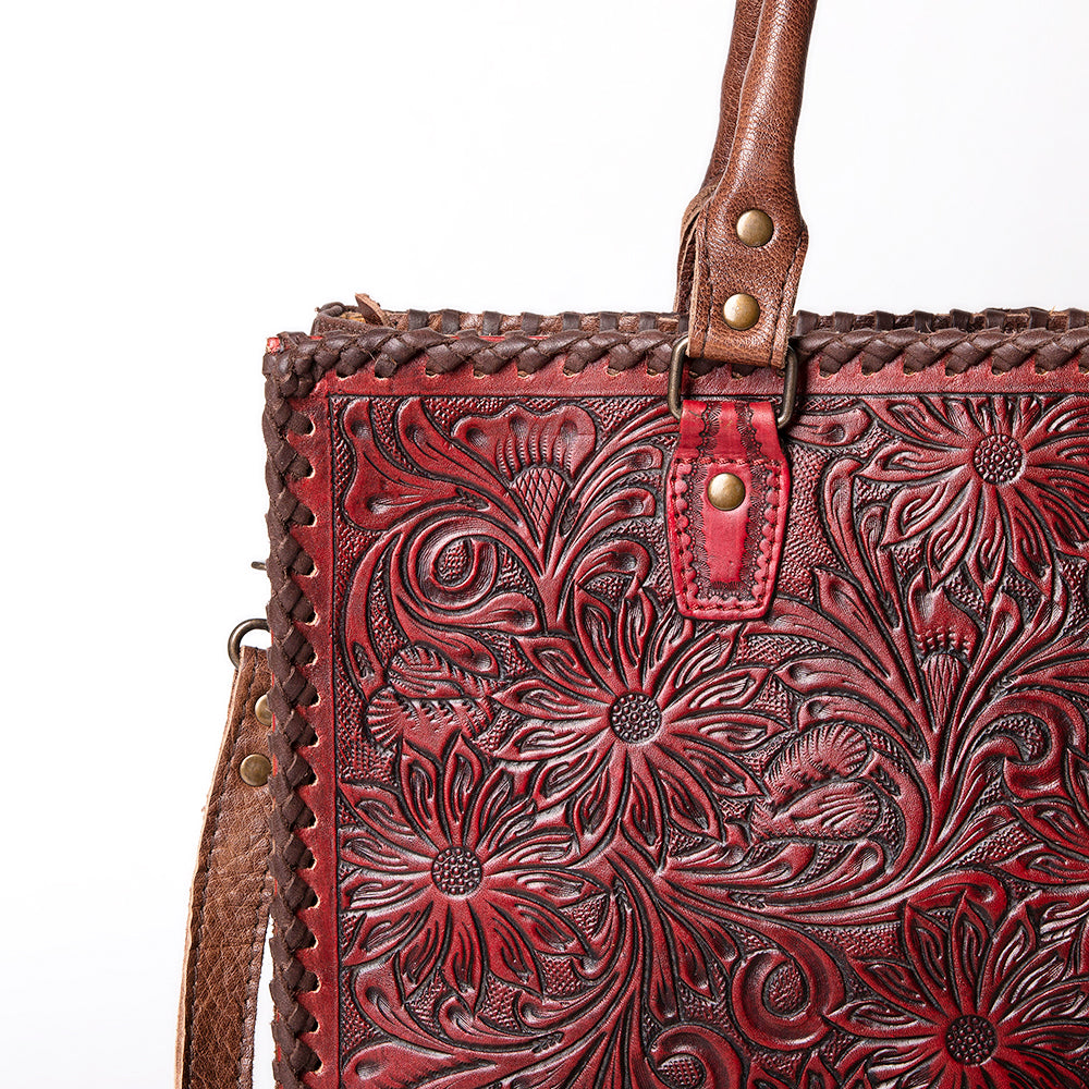 ADBG235 American Darling Western Leather Tote Bag - Hand Tooled Floral Carved Braided Purse