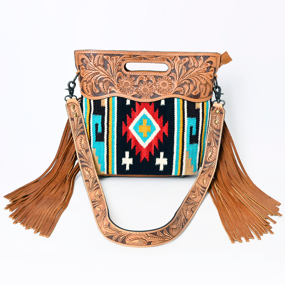 LC-ADBGS146 Southwestern Crossbody Bag - Hand-Tooled Leather & Wool Blend