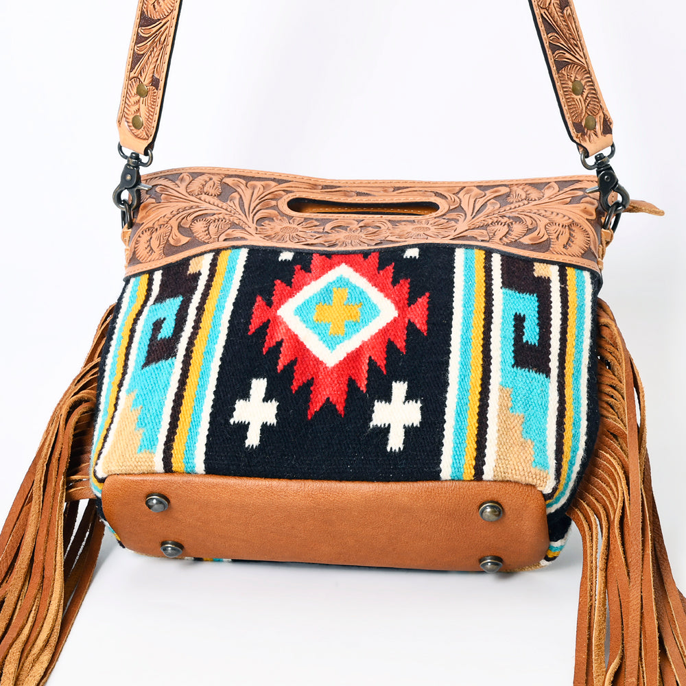 LC-ADBGS146 Southwestern Crossbody Bag - Hand-Tooled Leather & Wool Blend