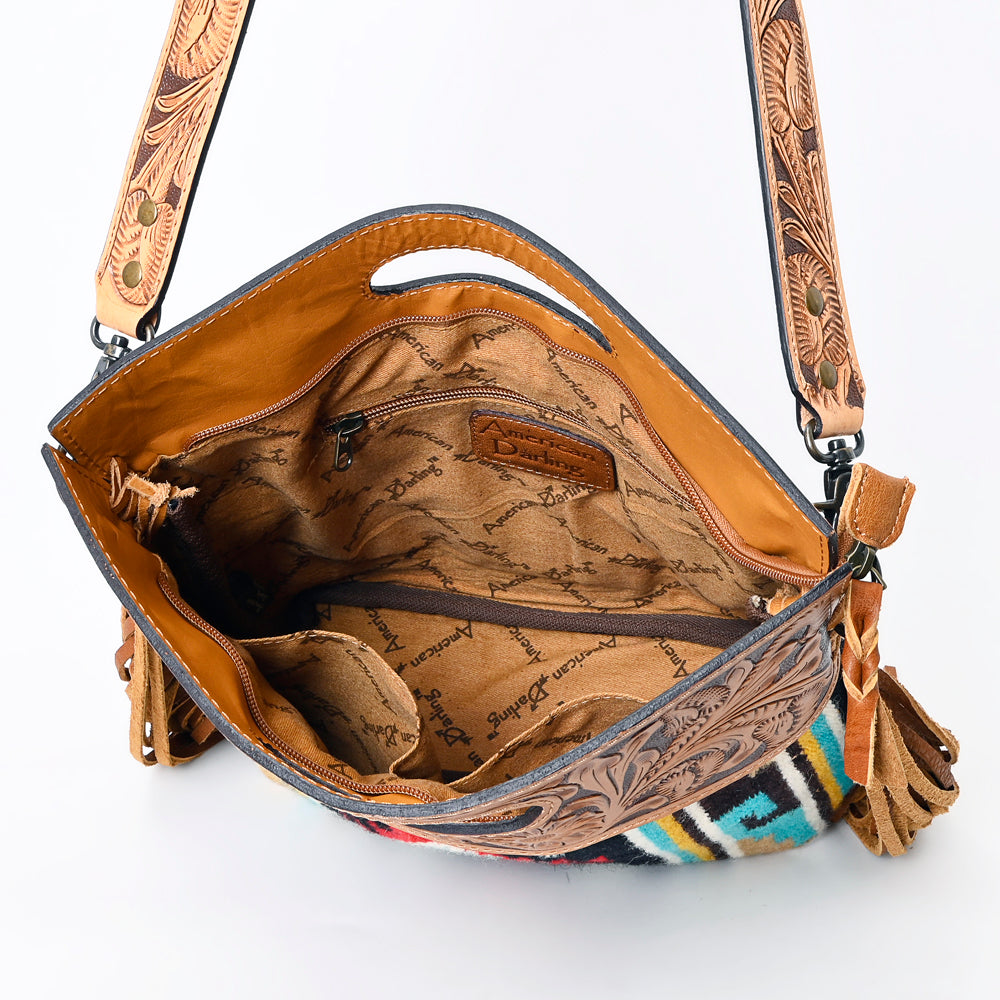 LC-ADBGS146 Southwestern Crossbody Bag - Hand-Tooled Leather & Wool Blend