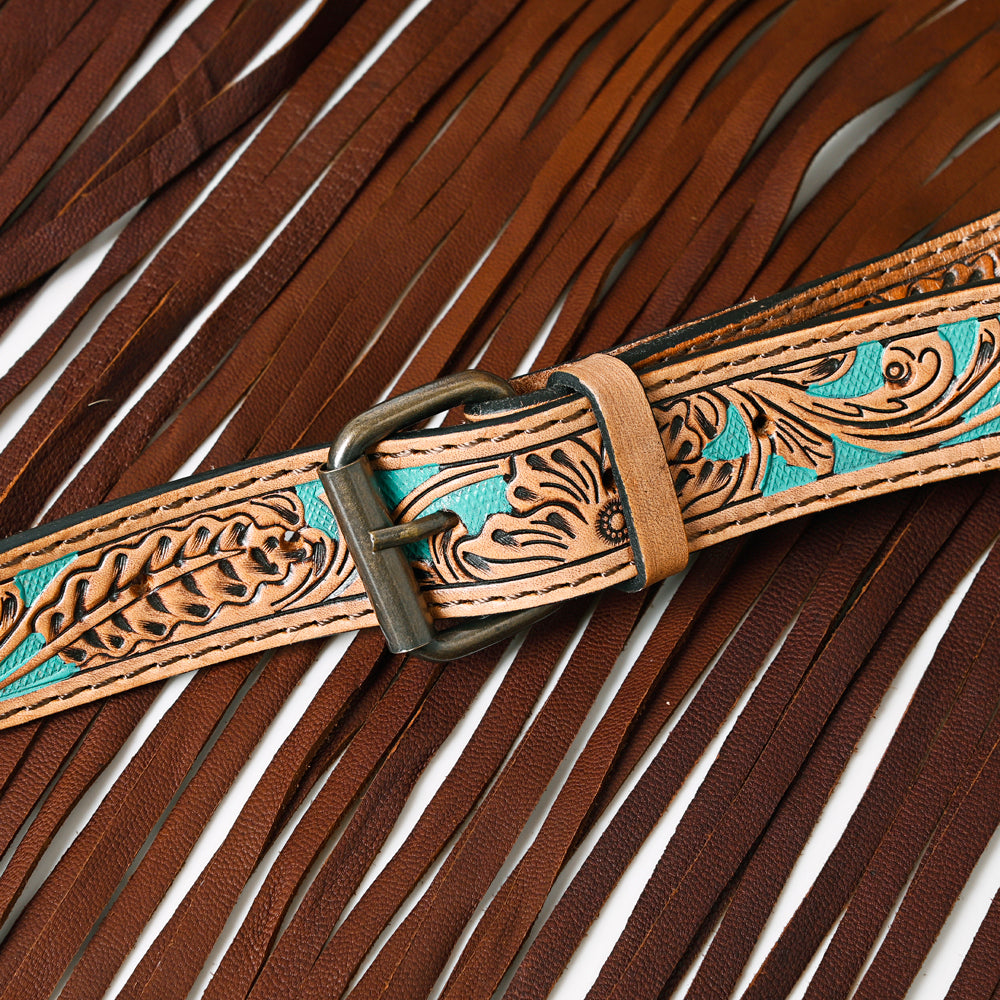 ADBG256 Tooled Leather & Cowhide Fringe Messenger Bag Western Boho Messenger by American Darling