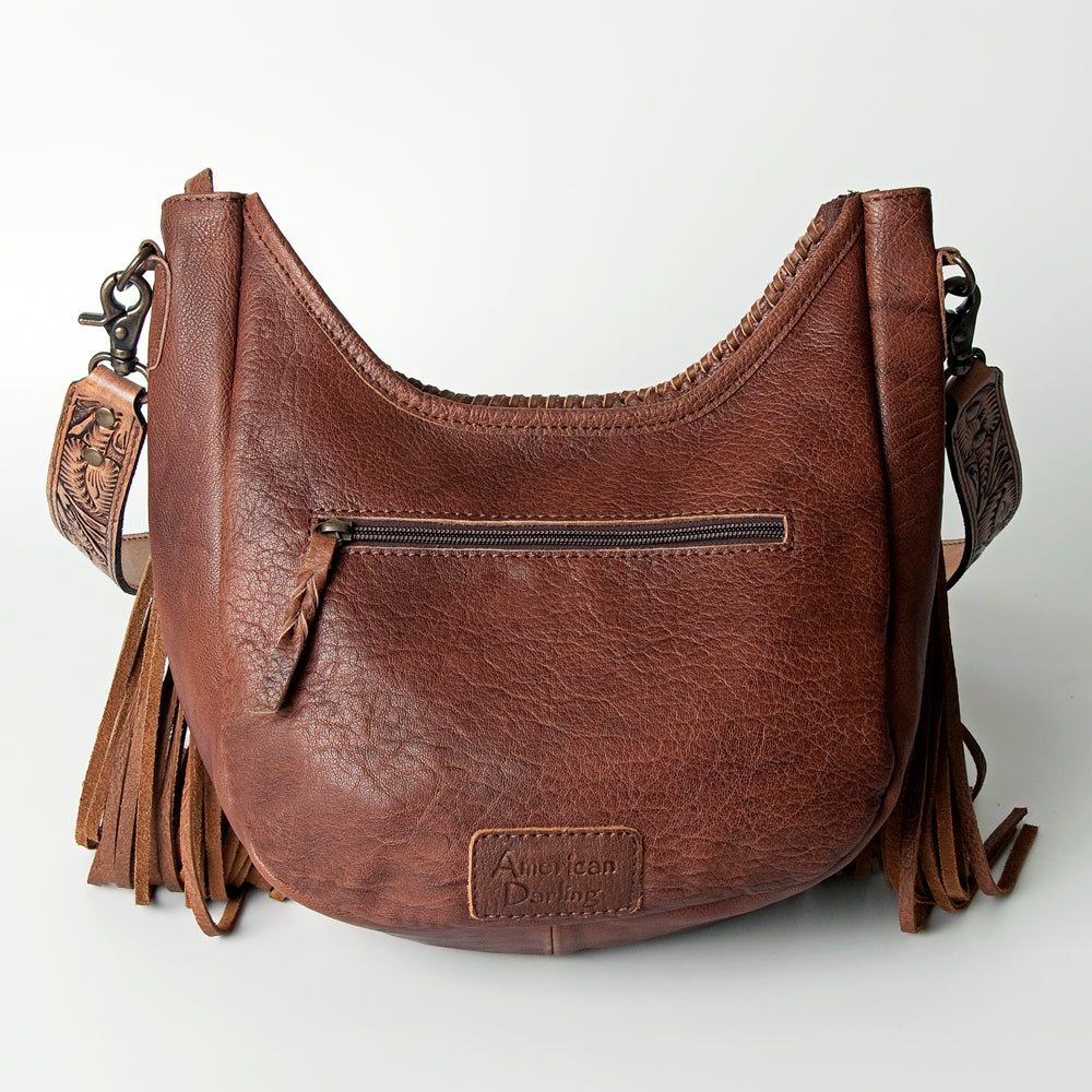 ADBG351 Hair-On Cowhide Hobo Bag with Fringe Tooled Leather Western Shoulder Bag