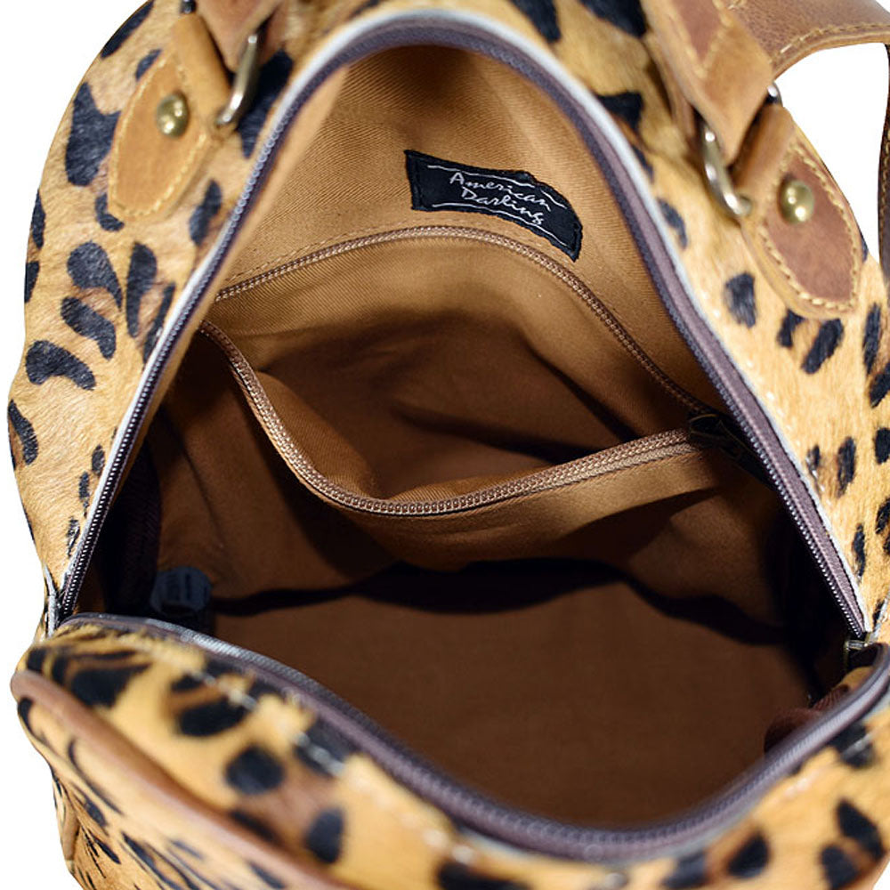 ADBGS156 Printed Cowhide Leather Backpack with Tooled Floral Pocket - Western Wild Style