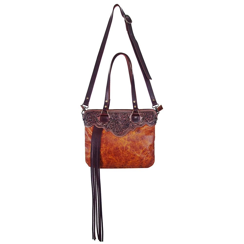 ADBG357 American Darling Hand Tooled Leather Small Cross body Bag with Western Fringes