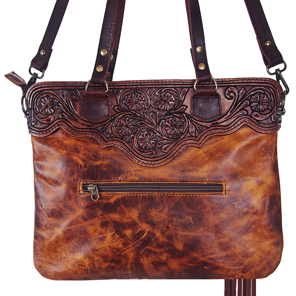 ADBG357 American Darling Hand Tooled Leather Small Cross body Bag with Western Fringes