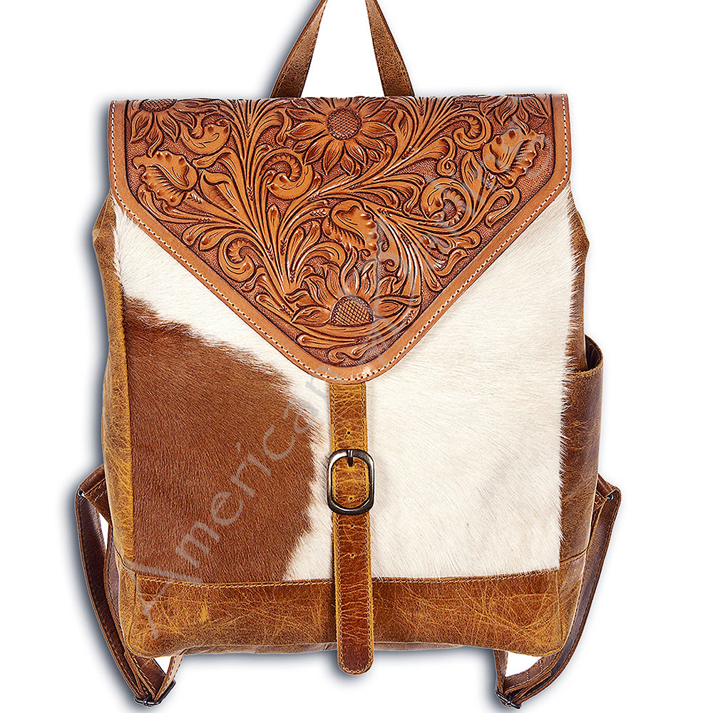 ADBG386 Backpack Hand Tooled Leather Western Cowhide Handmade Genuine Full Grain Backpack for Women
