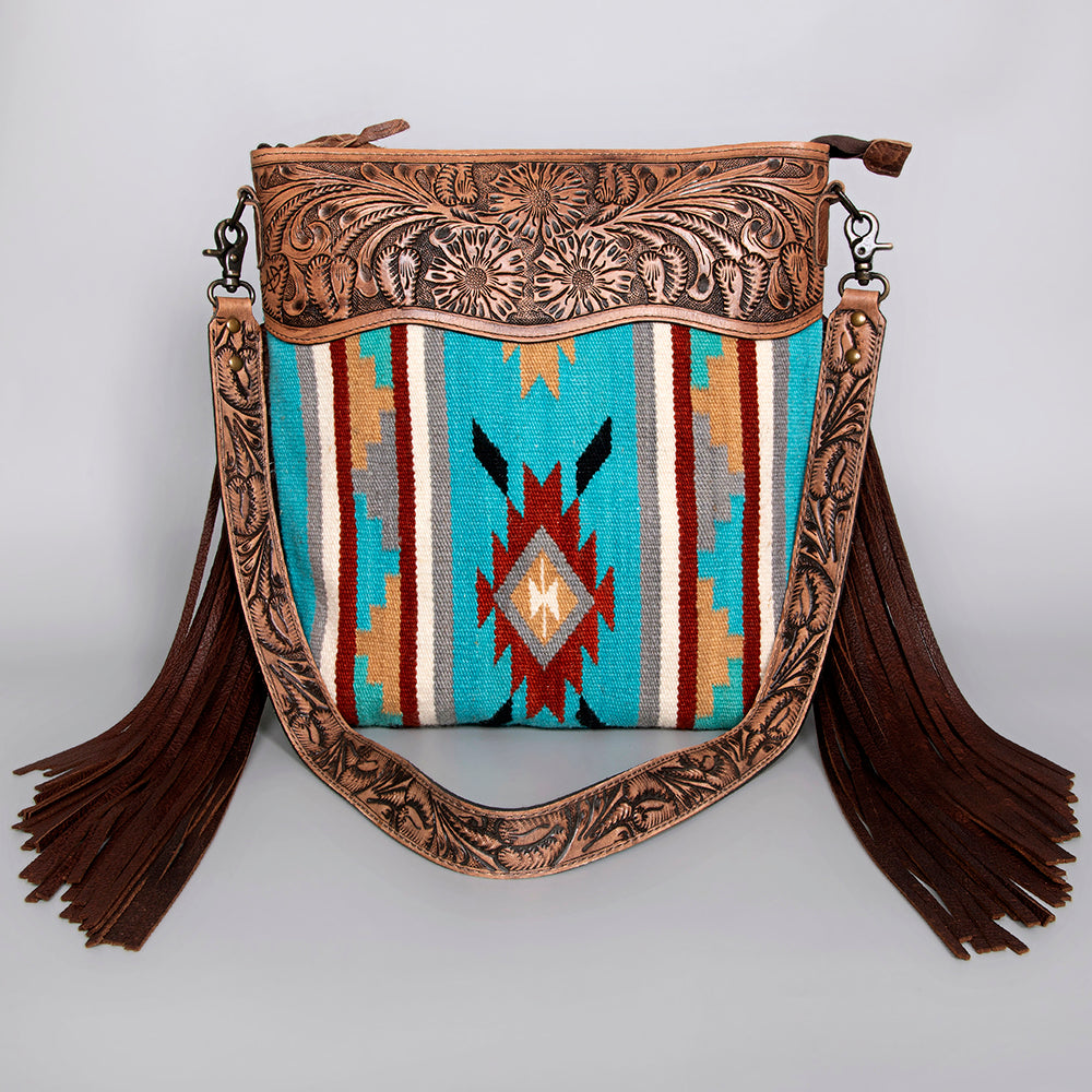 ADBG208 American Darling Western Signature Crossbody Bag with Hand Tooled Floral Leather and Fringes