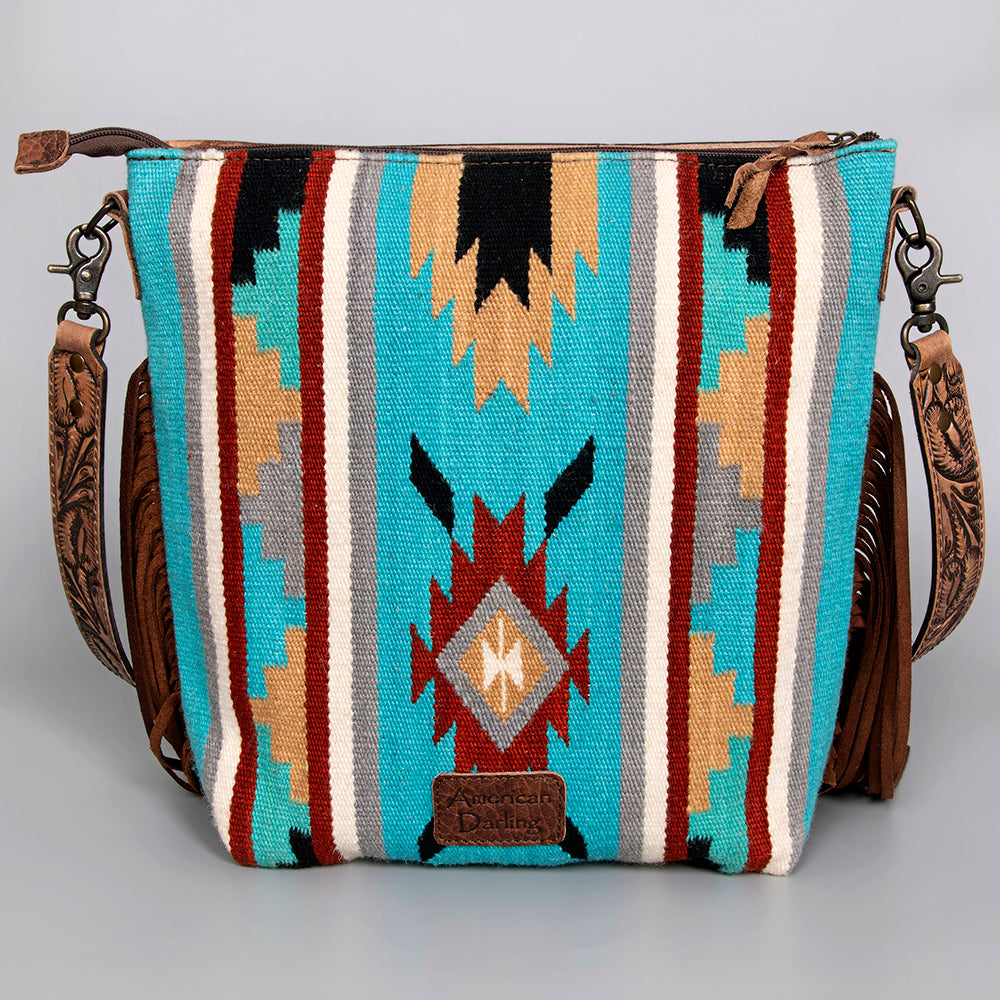 ADBG208 American Darling Western Signature Crossbody Bag with Hand Tooled Floral Leather and Fringes