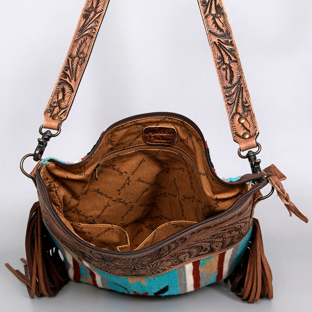 ADBG208 American Darling Western Signature Crossbody Bag with Hand Tooled Floral Leather and Fringes
