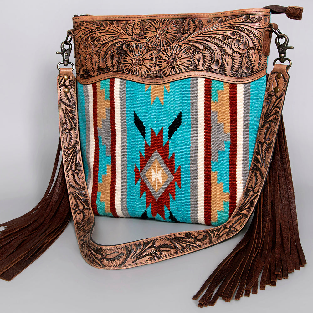 ADBG208 American Darling Western Signature Crossbody Bag with Hand Tooled Floral Leather and Fringes