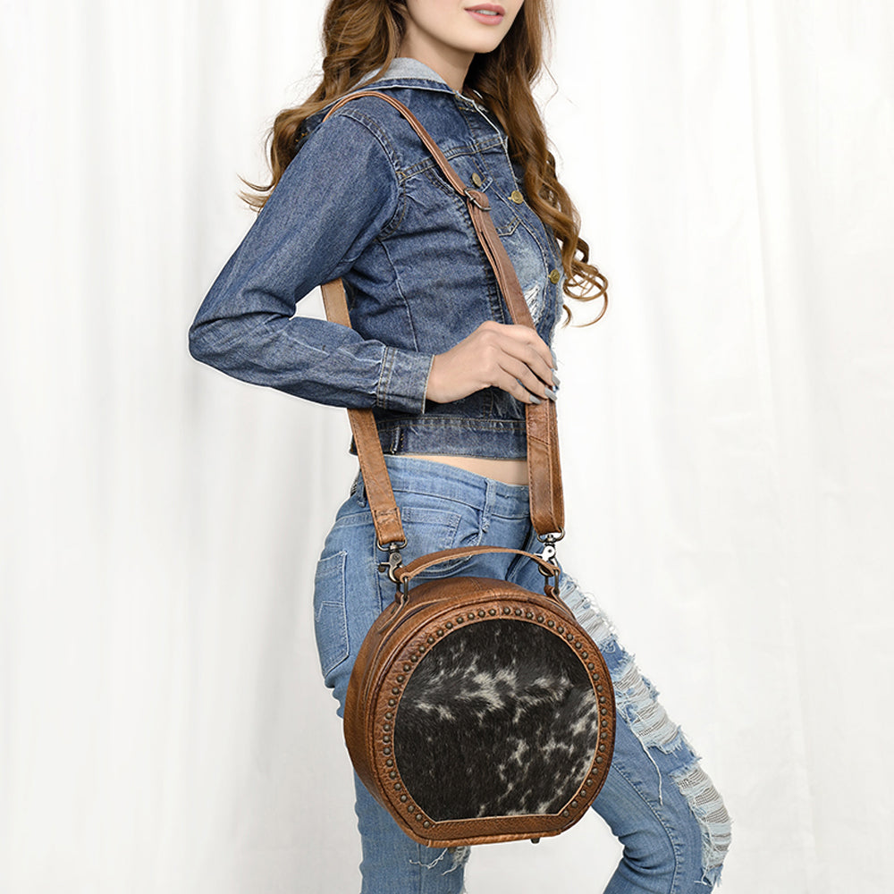 ADBG352BRW American Darling Western Leather Canteen Bag with Hair-On Cowhide and Rivets
