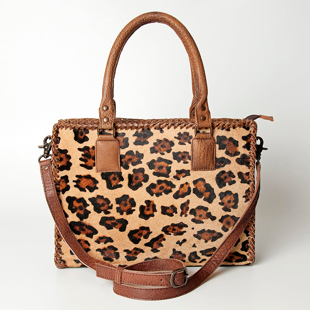 LC-ADBGS118 Western Tote Bag - Hair-On Leather with Whipstitch Trim & Detachable Strap