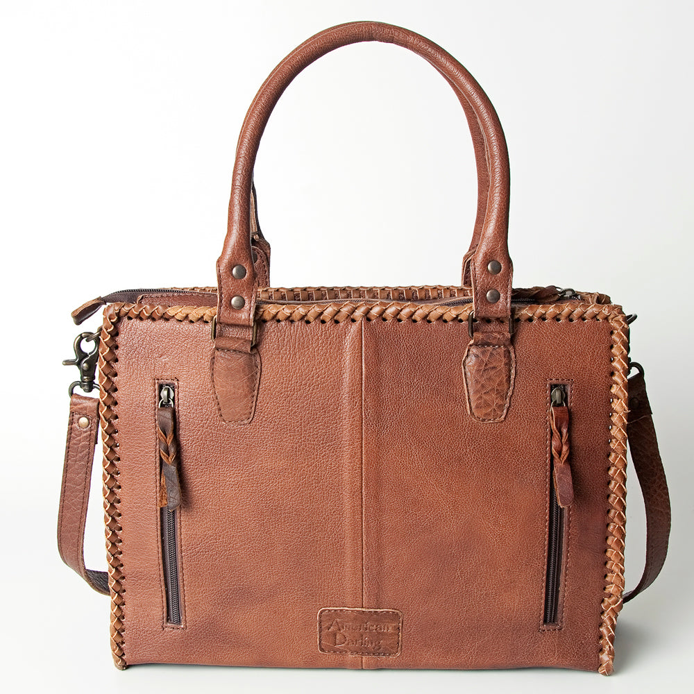LC-ADBGS118 Western Tote Bag - Hair-On Leather with Whipstitch Trim & Detachable Strap