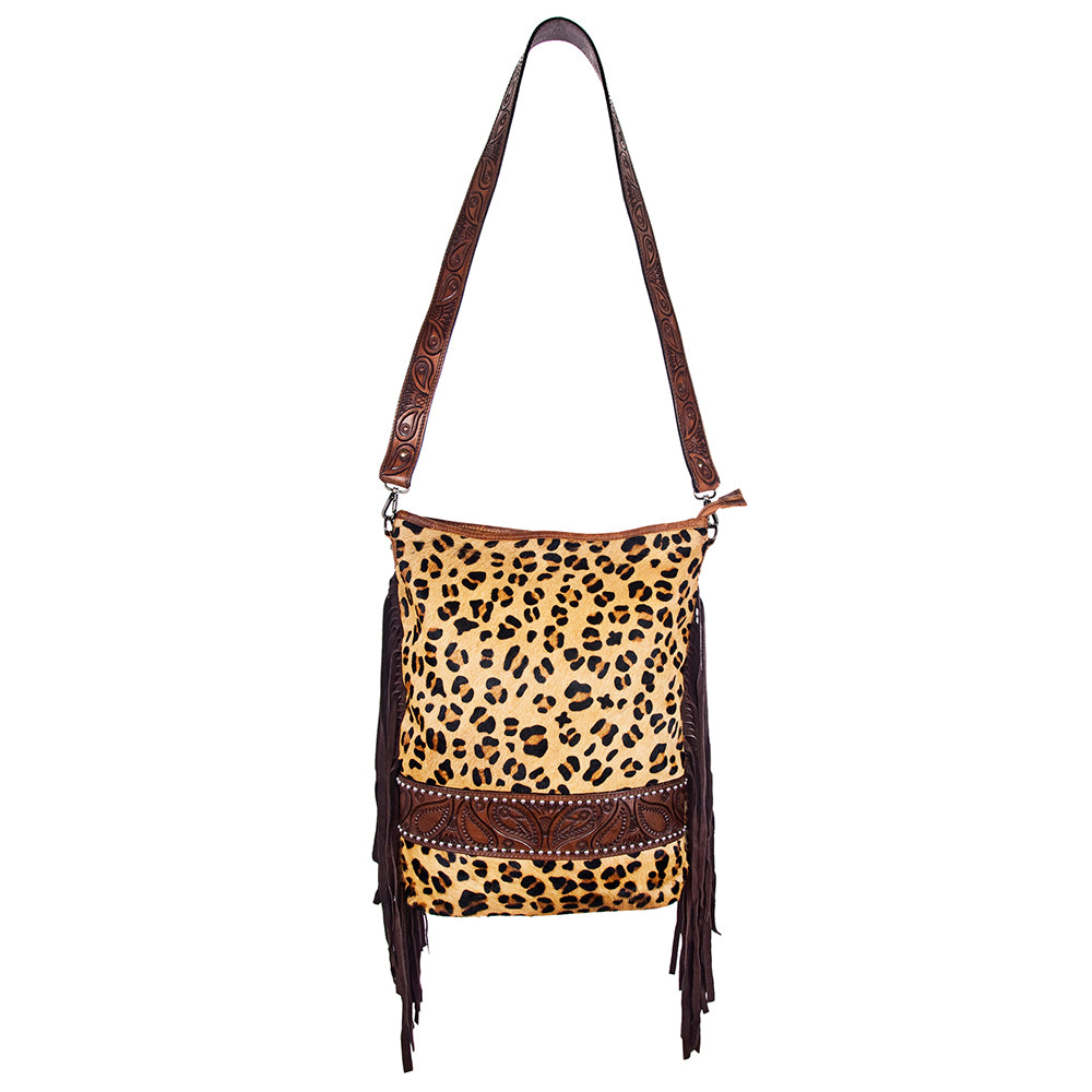 ADBG356 American Darling Large Cross body Bag Hand Tooled Leather Hair-On Cowhide Purse