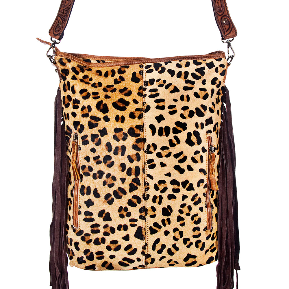 ADBG356 American Darling Large Cross body Bag Hand Tooled Leather Hair-On Cowhide Purse