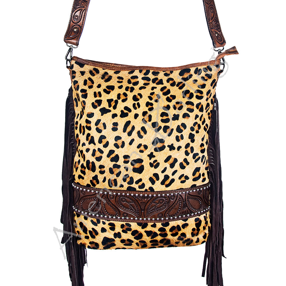 ADBG356 American Darling Large Cross body Bag Hand Tooled Leather Hair-On Cowhide Purse