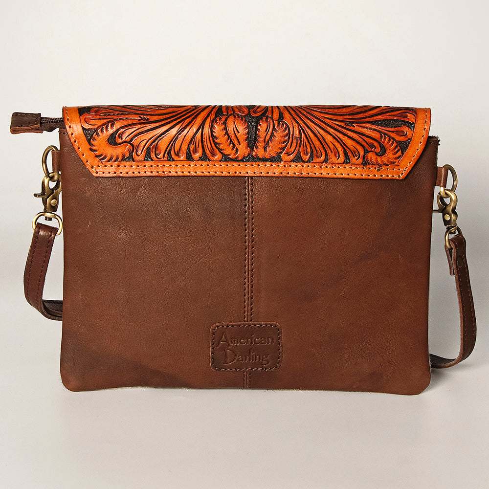 ADBG405 Luxury Hair on Hide Envelope Bag with Intricate Hand-Tooled Leather Details