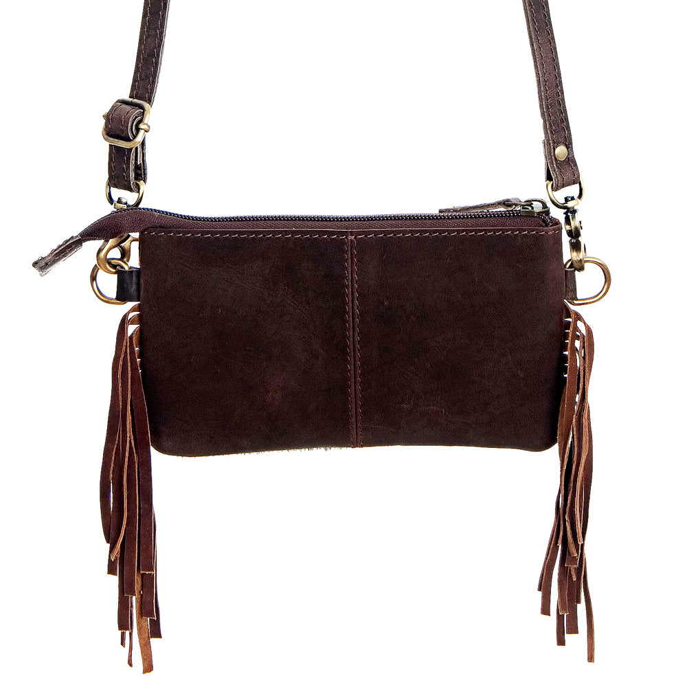 ADBG404 Cowhide Crossbody Bag with Tooled Leather Floral Yoke & Fringe