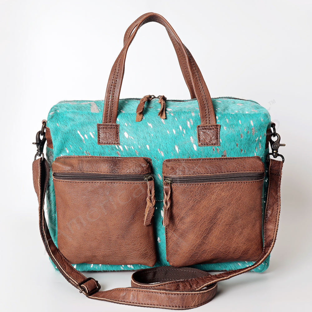 ADBG264 Hair-On Cowhide Tote Bag with Dual Front Pockets - Handmade Genuine Leather Western Bag