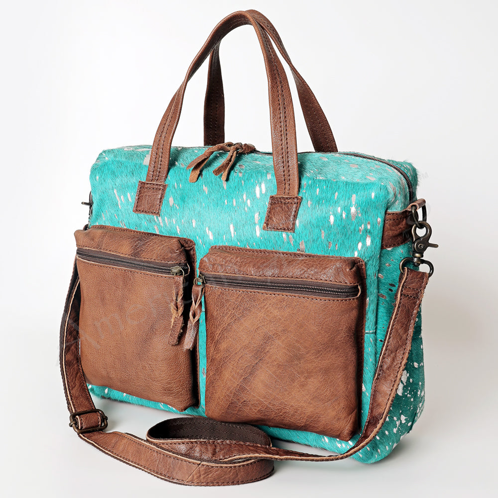 ADBG264 Hair-On Cowhide Tote Bag with Dual Front Pockets - Handmade Genuine Leather Western Bag